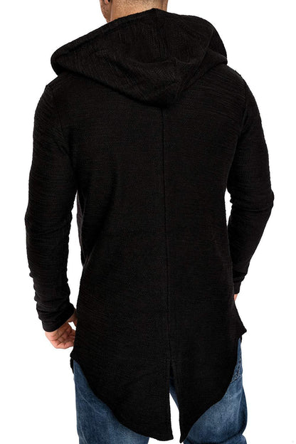 Men Long Sleeves Zipper Long Hoody Overcoat-STYLEGOING
