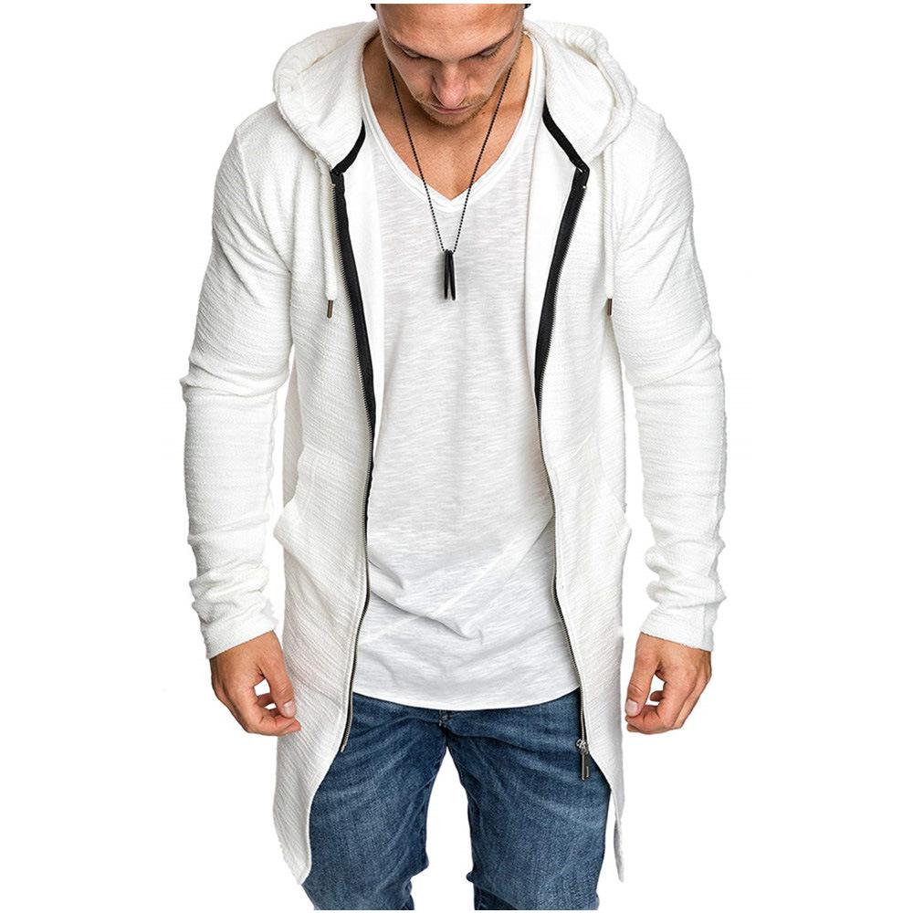 Men Long Sleeves Zipper Long Hoody Overcoat-STYLEGOING
