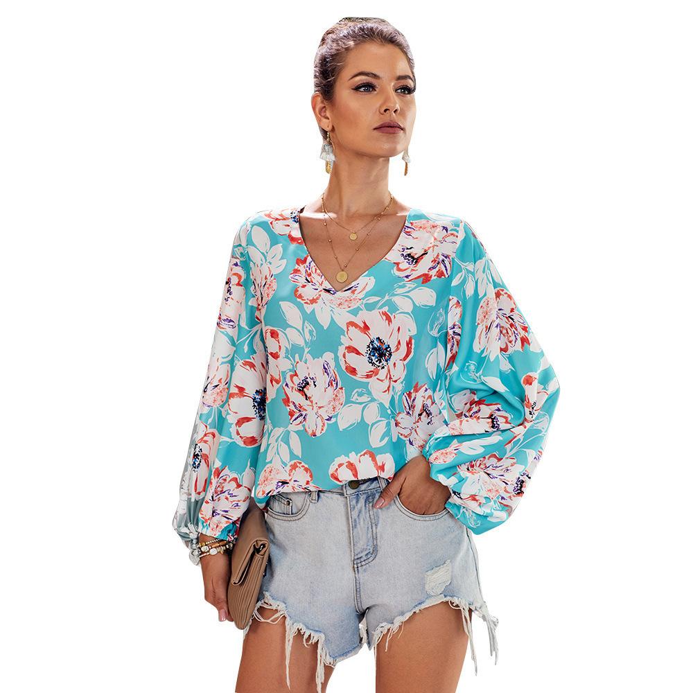 Women Floral Print Top Shirts Blouses-STYLEGOING