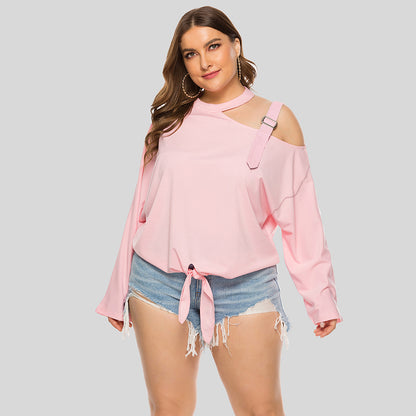 Casual Bowknot Long Sleeves Plus Sizes Women T Shirts