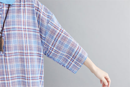 Vintage Linen Plaid Cozy Short Shirt Dresses
