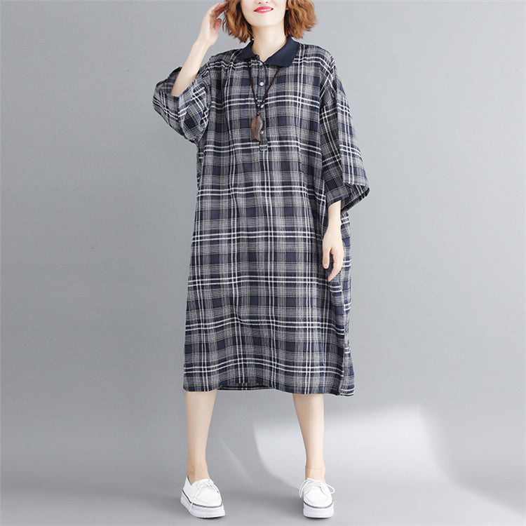 Vintage Linen Plaid Cozy Short Shirt Dresses