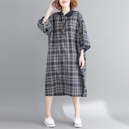 Vintage Linen Plaid Cozy Short Shirt Dresses