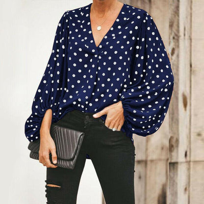 Summer Polk Dot Puff Sleeves Blouses-STYLEGOING