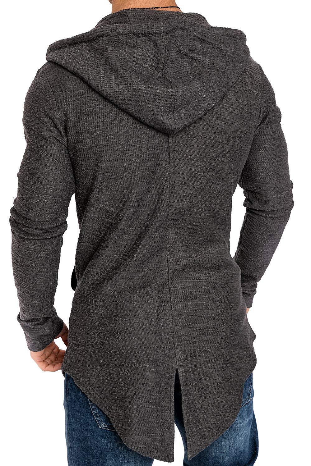 Men Long Sleeves Zipper Long Hoody Overcoat-STYLEGOING