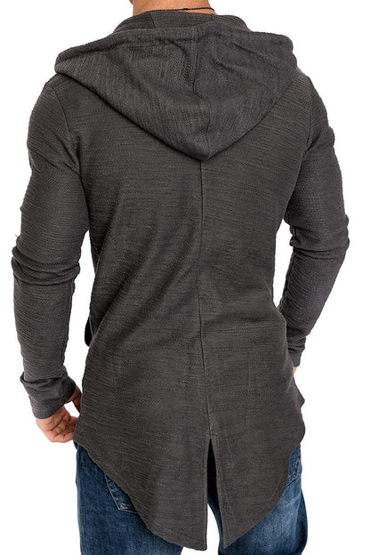 Men Long Sleeves Zipper Long Hoody Overcoat-STYLEGOING