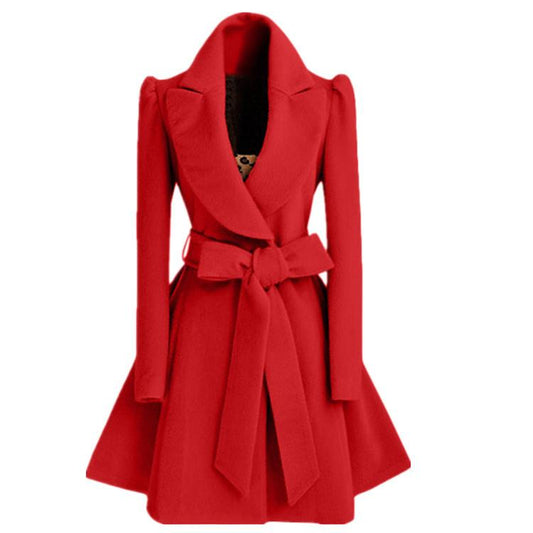Women Slim Waist Overcoat with Belt-STYLEGOING