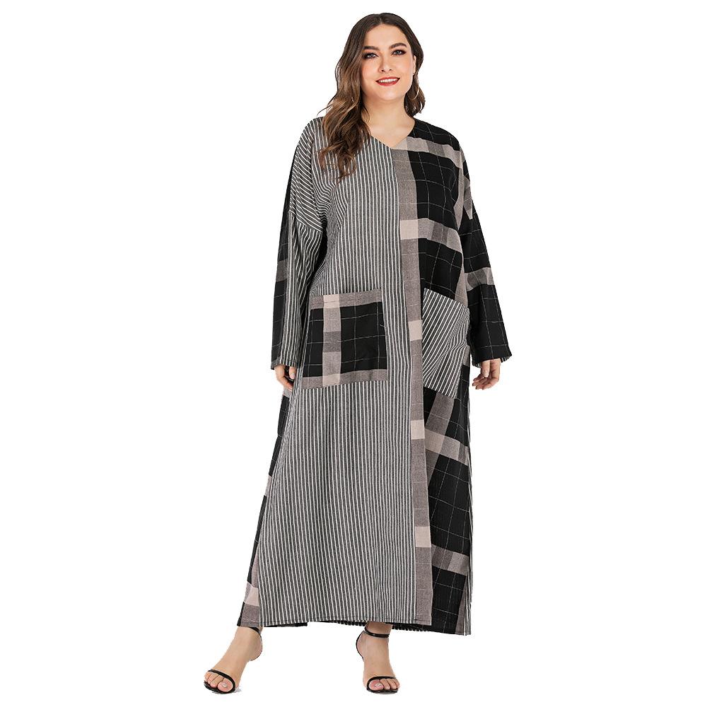 Plus Sizes Striped Causal Long Sleeves Fall Dresses-STYLEGOING