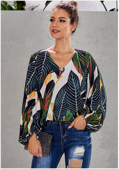 Women Floral Print Top Shirts Blouses-STYLEGOING