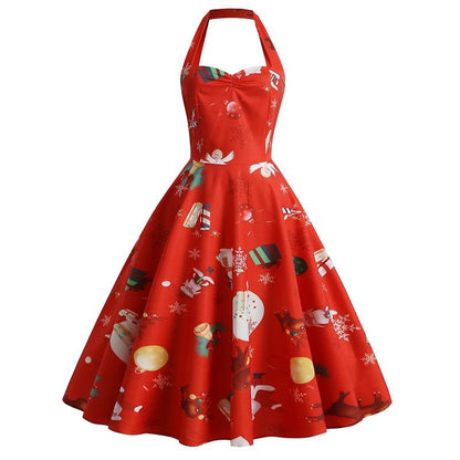 Women Halter Christmas Man Sleeveless Sexy Dresses-STYLEGOING