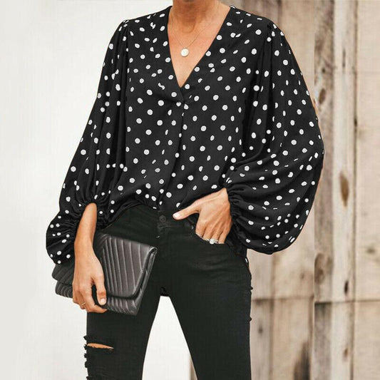 Summer Polk Dot Puff Sleeves Blouses-STYLEGOING