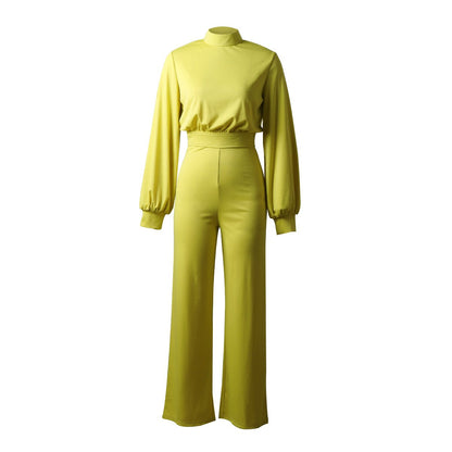 Women High Neck Backless Leisure Fall Jumsuits-STYLEGOING