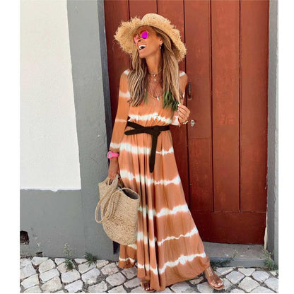 Long Sleeves V Neck Long Dresses-STYLEGOING