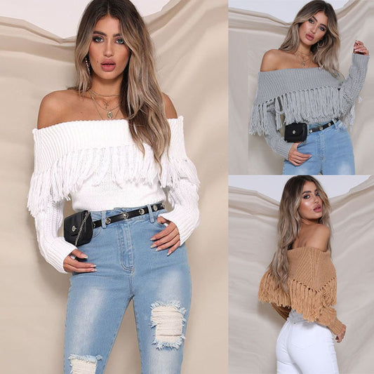 Sexy Off The Shoulder Tassels Women Short Sweaters