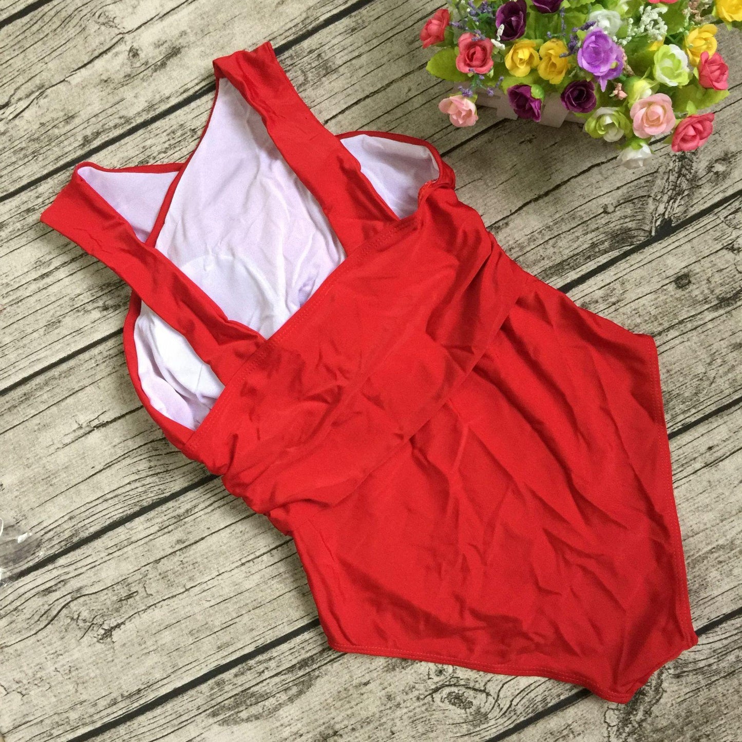 Women V Neck Cross One Piece Swimsuits-STYLEGOING