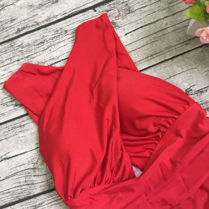 Women V Neck Cross One Piece Swimsuits-STYLEGOING