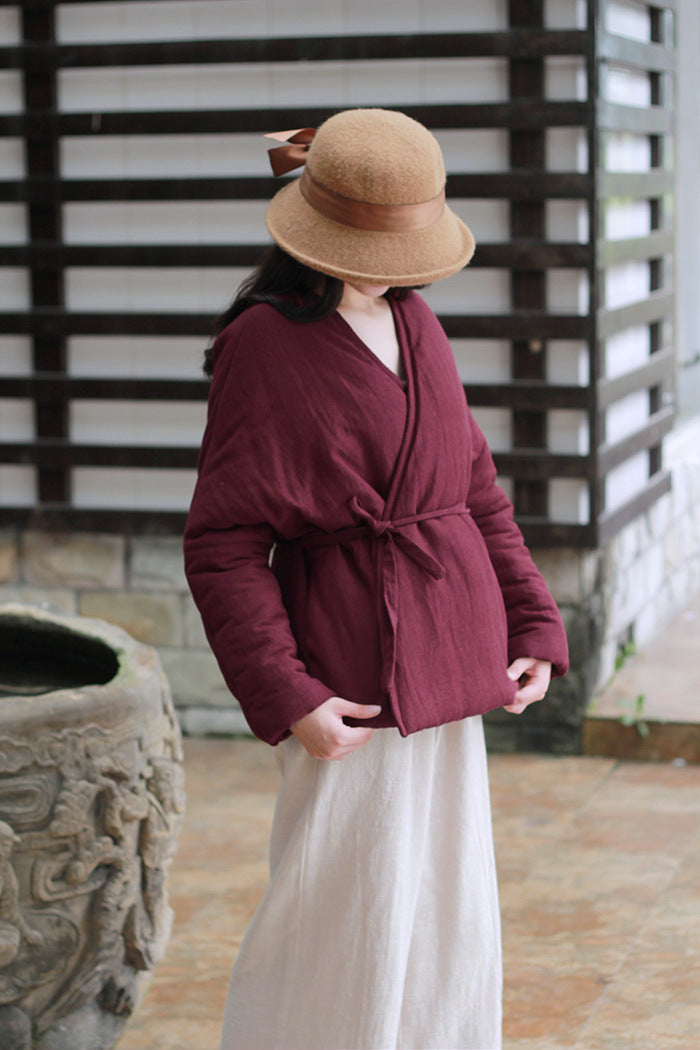Winter Vintage Linen Warm Short Overcoats