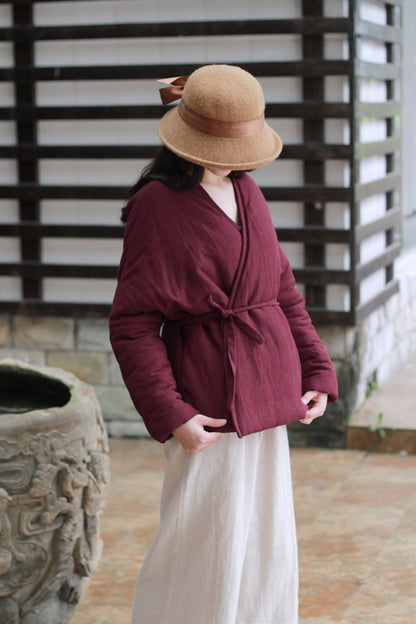 Winter Vintage Linen Warm Short Overcoats