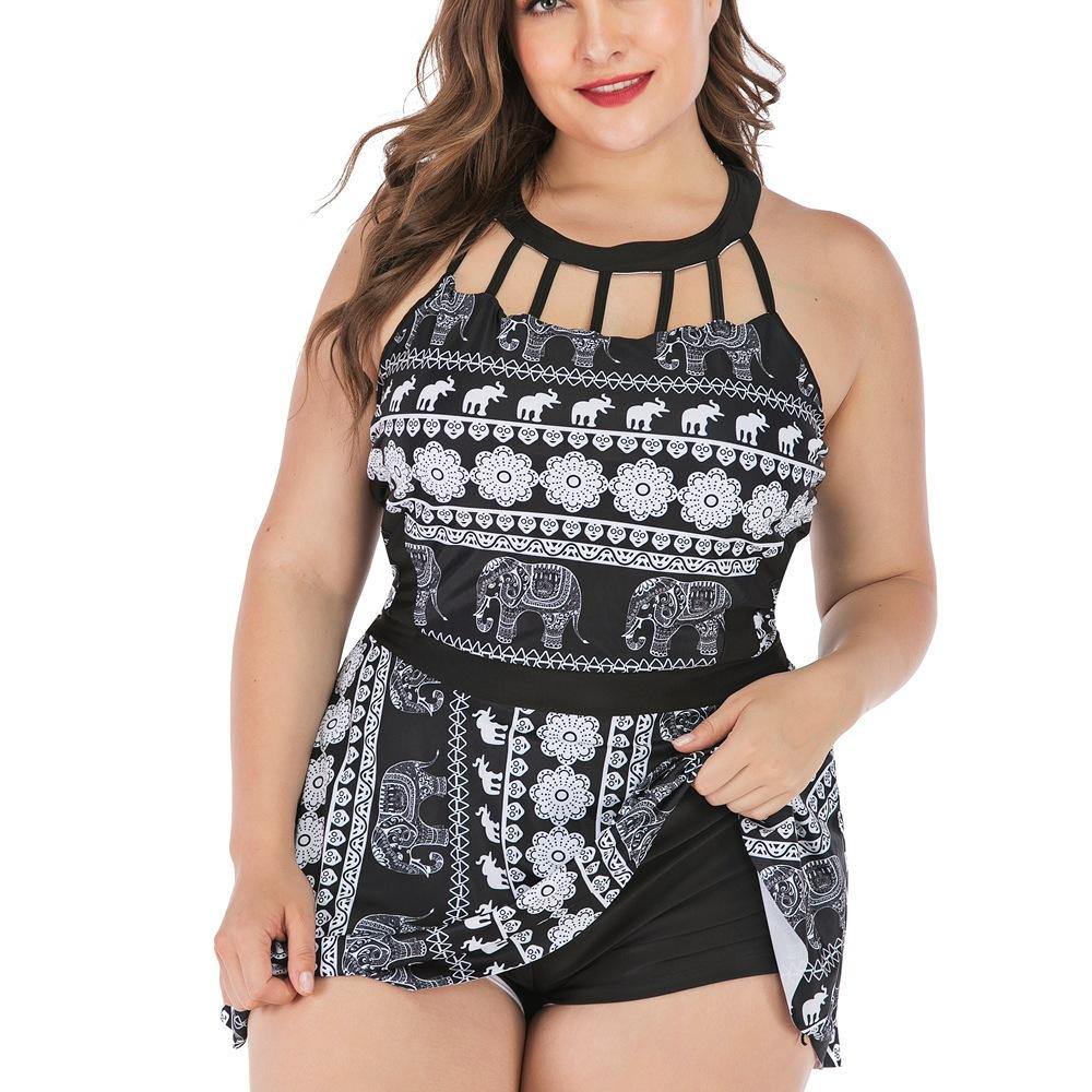 Women Plus Sizes Elephant Print Swimsuit-STYLEGOING