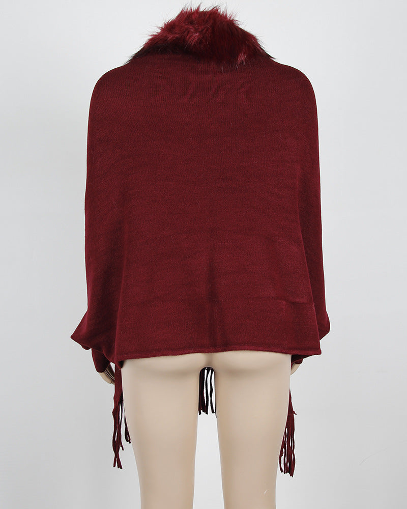 Women Winter Tassels Fur Collar Cardigan Overcoat