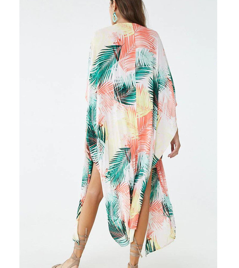 Colorful Leaf Design Summer Holiday Kimono Cover Ups