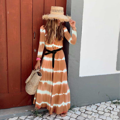 Long Sleeves V Neck Long Dresses-STYLEGOING