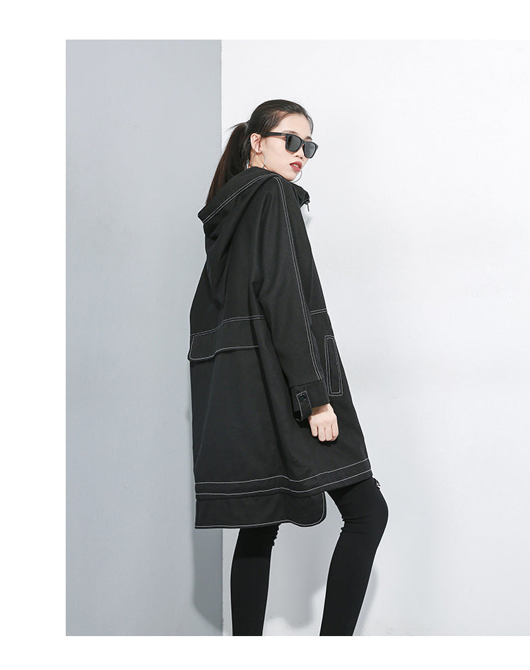Black Personality Long Sleeves Hoodies Overcoats for Women