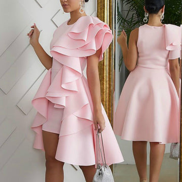 Designed Ruffled Sexy Women Pink Party Dresses