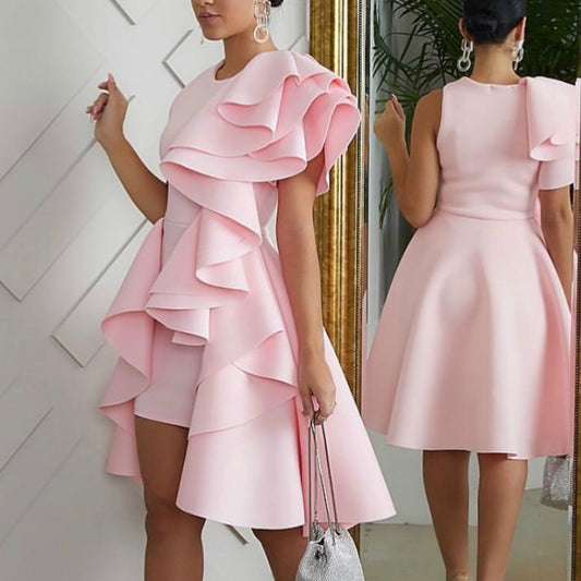 Designed Ruffled Sexy Women Pink Party Dresses