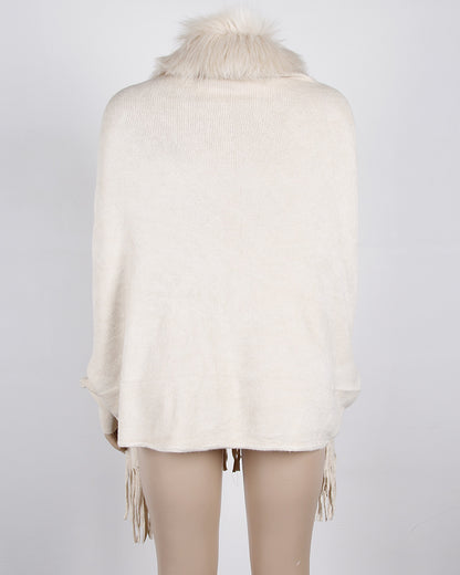 Women Winter Tassels Fur Collar Cardigan Overcoat