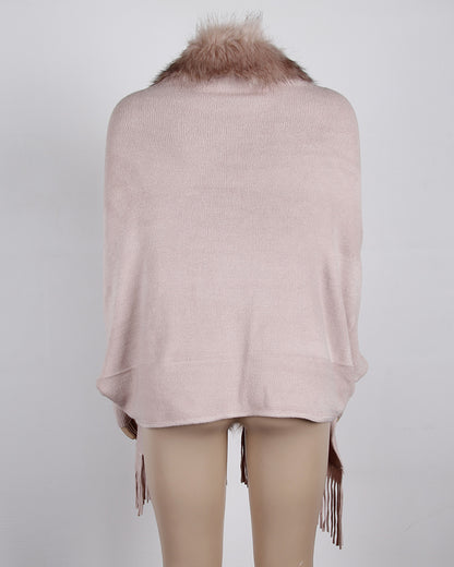 Women Winter Tassels Fur Collar Cardigan Overcoat