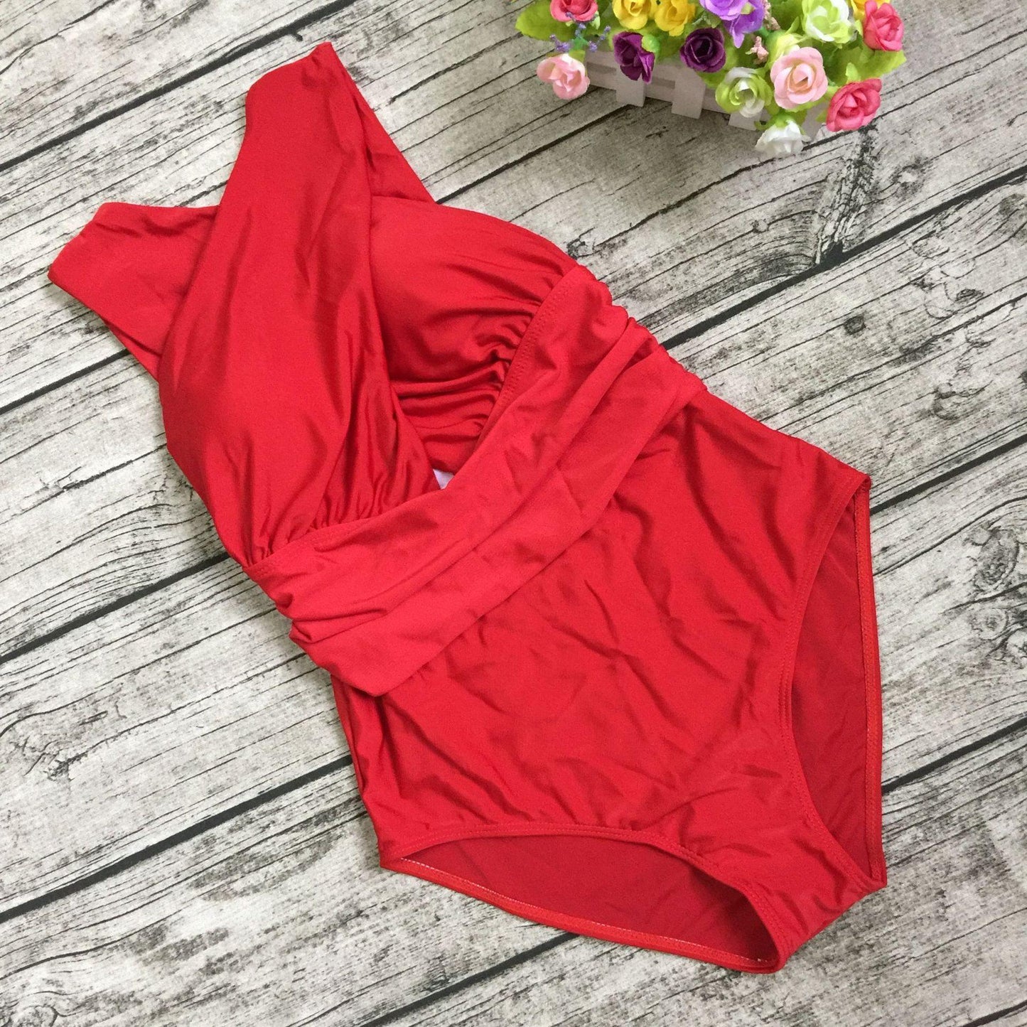 Women V Neck Cross One Piece Swimsuits-STYLEGOING