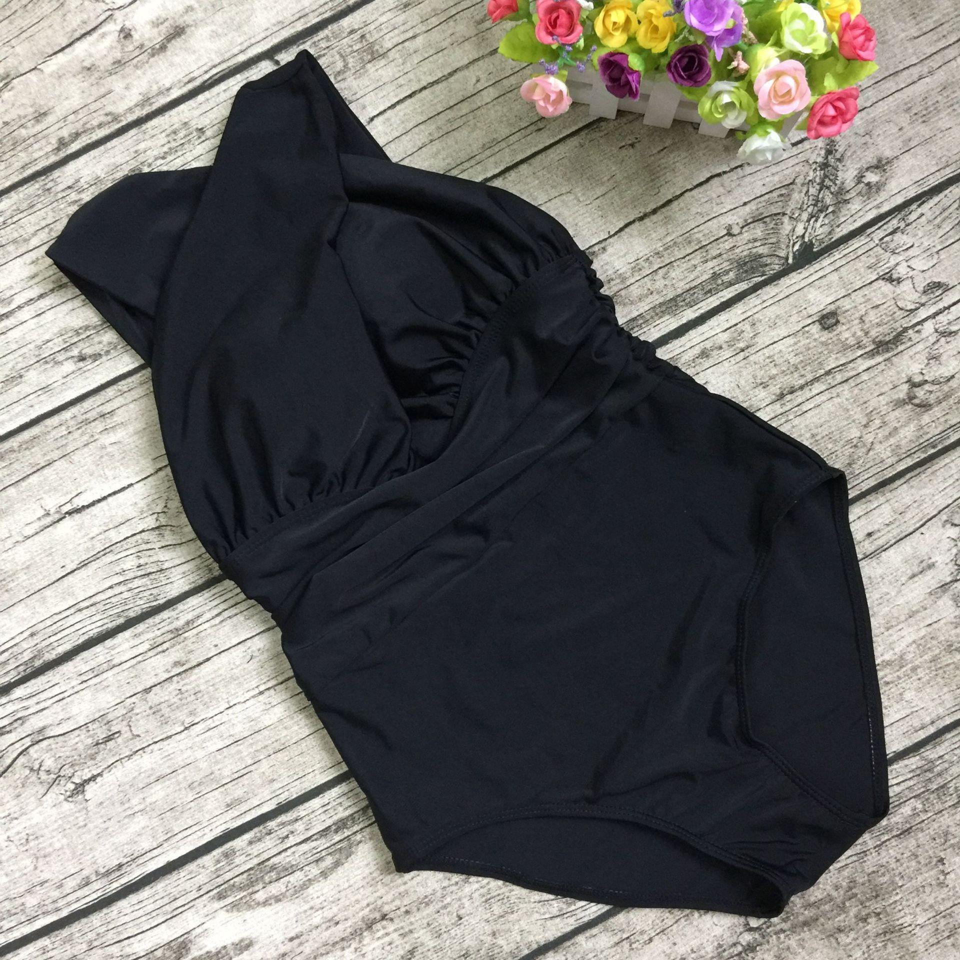 Women V Neck Cross One Piece Swimsuits-STYLEGOING