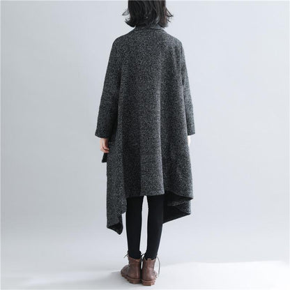 Black Women Plus Size Loose Long Overcoat-STYLEGOING
