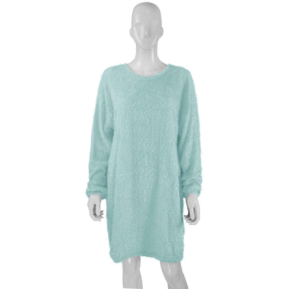 Casual Women Round Neck Plush Long Sweaters