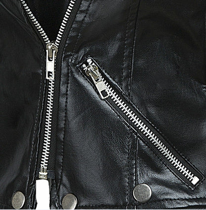 Black PU Leather Zipper Jacket Coat for Women