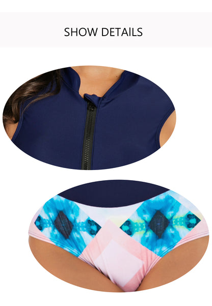 Sexy Diving Sleeveless One Piece Zipper Swimsuits