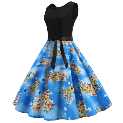 Sleeveless Round Neck Christmas Backless Dresses
