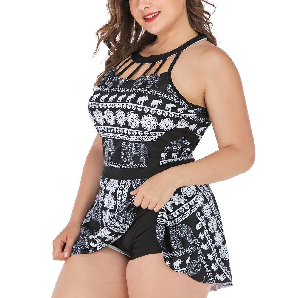 Women Plus Sizes Elephant Print Swimsuit-STYLEGOING
