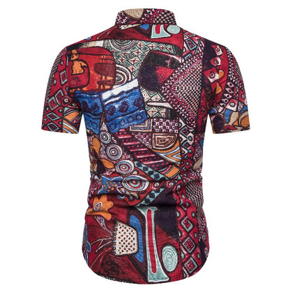Ethnic Print Men's Summer Beach Short Sleeves Shirts