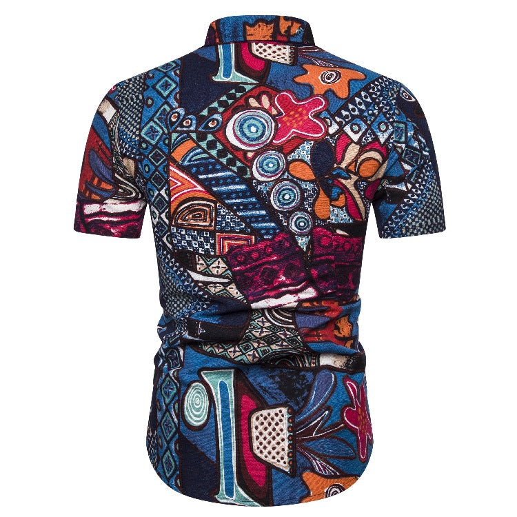 Ethnic Print Men's Summer Beach Short Sleeves Shirts