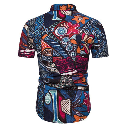 Ethnic Print Men's Summer Beach Short Sleeves Shirts