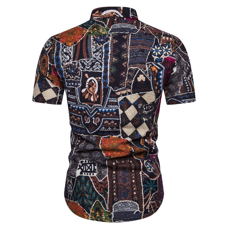 Ethnic Print Men's Summer Beach Short Sleeves Shirts