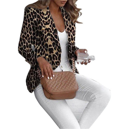 Women Fashion Leopard Slim Blazers-STYLEGOING