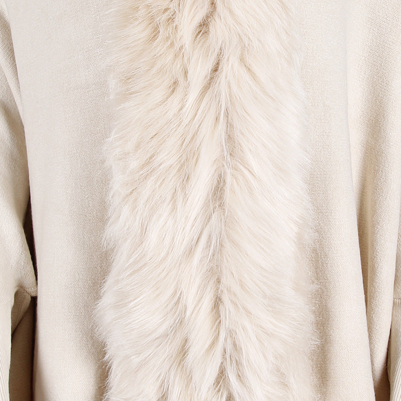 Women Winter Tassels Fur Collar Cardigan Overcoat