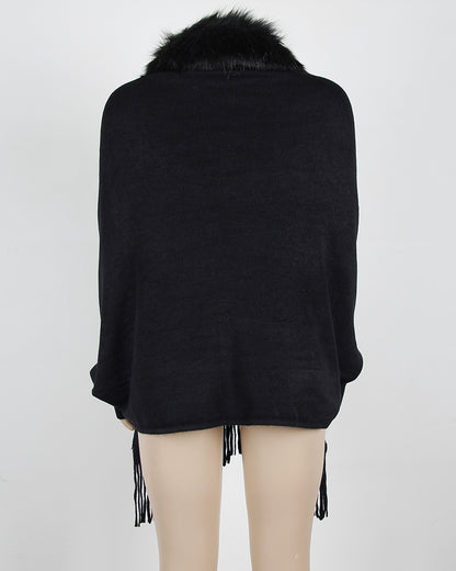 Women Winter Tassels Fur Collar Cardigan Overcoat