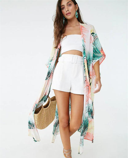 Colorful Leaf Design Summer Holiday Kimono Cover Ups