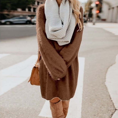 Casual Women Round Neck Plush Long Sweaters