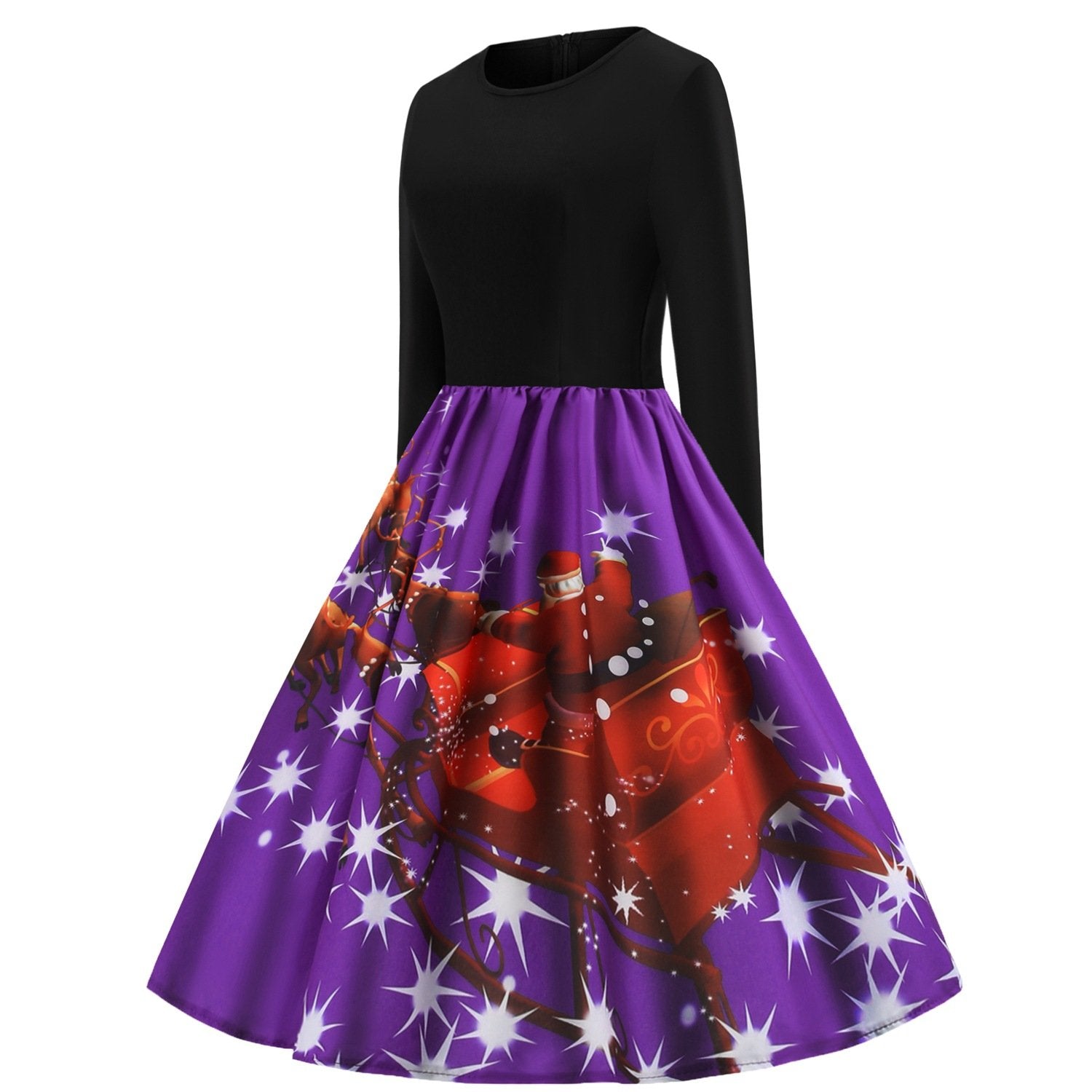 Merry Christmas Sled Round Neck Long Sleeves Women Dresses-STYLEGOING