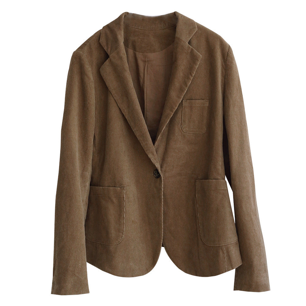 Corduroy Office Lady Coffee Blazers for Women